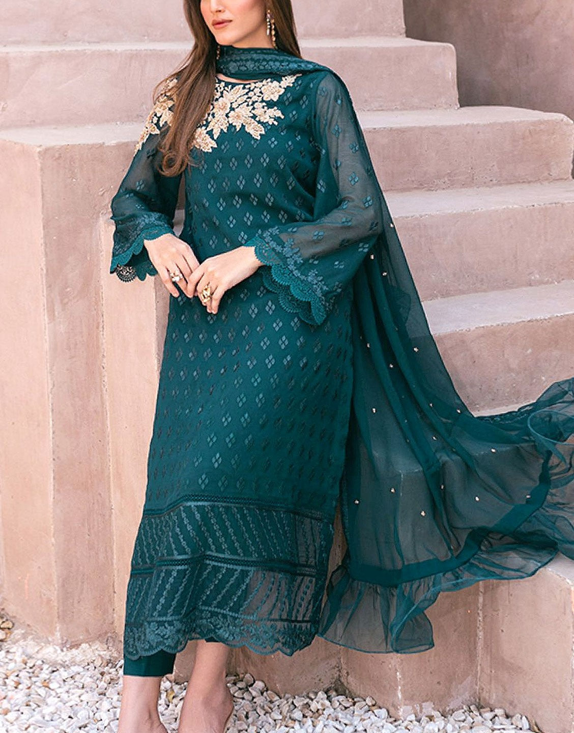 Elegant Embroidered Chiffon Party Wear Dress (DZ17382) – DressyZone.com