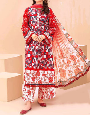 All-Over Digital Print Woolen Linen Dress with Linen Dupatta (DZ17523)