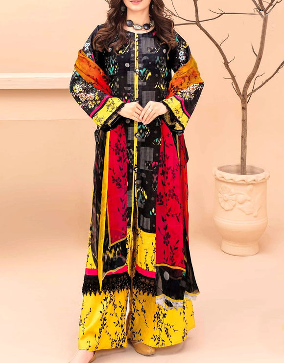 IB Bonanza All-Over Digital Print 3-Piece Linen Dress  with Linen Dupatta (DZ18228) main image 1