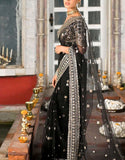 Luxury Heavy Embroidered Formal Black Net Wedding Saree (DZ17568)