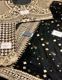 Luxury Heavy Embroidered Formal Black Net Wedding Saree (DZ17568)