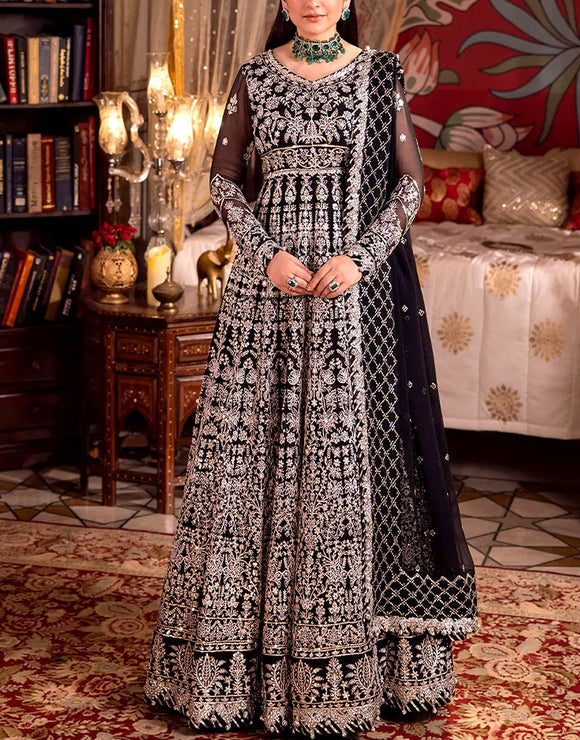 Luxurious Heavy Embroidered Bridal Chiffon Maxi Dress (DZ17625)