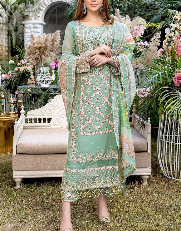 Heavy Embroidered Organza Wedding Dress with Cotton Net Dupatta (DZ17635)