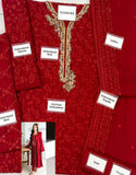 Heavy Embroidered Red Chiffon Party Wear Dress with Inner (DZ17636)