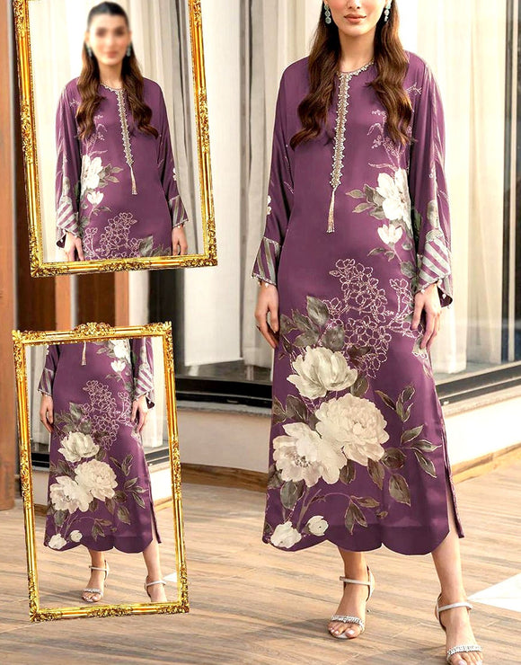 Digital Print Silk Party Wear Dress with Silk Dupatta (DZ17661)