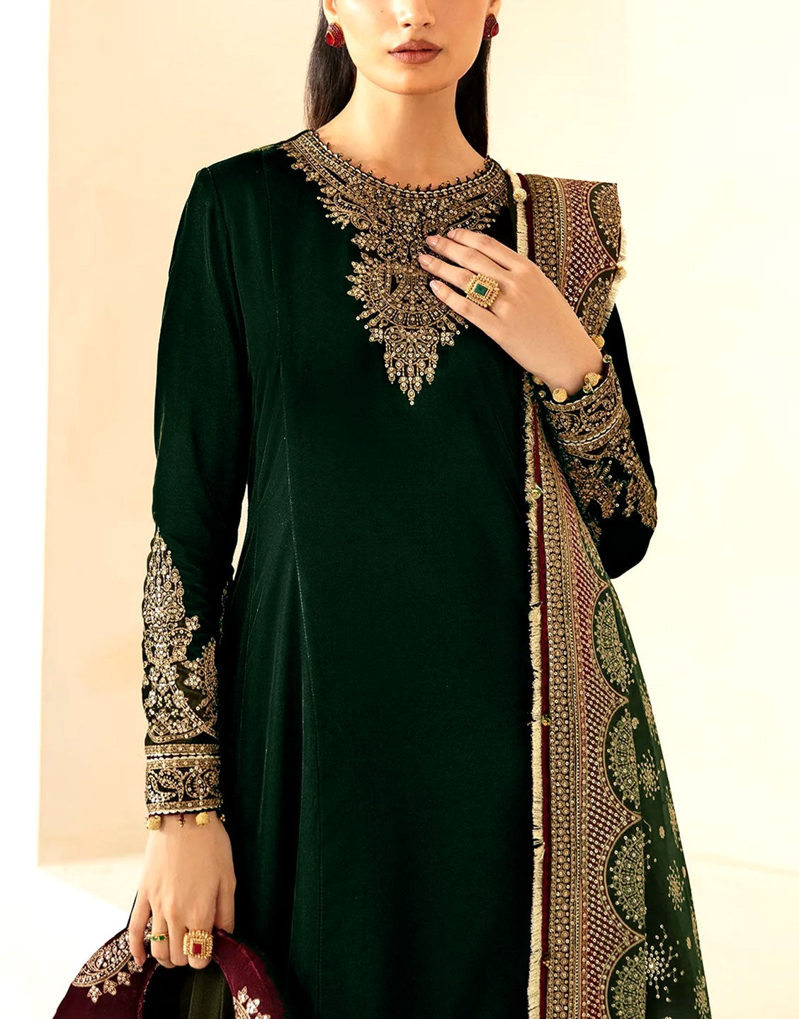 Formal Embroidered Velvet Party Wear Dress with Emb. Silk Trouser (DZ1 –  DressyZone.com