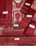 Luxurious Embroidered with Handwork Red NET Wedding Dress (DZ17817)