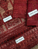 Luxurious Embroidered with Handwork Red NET Wedding Dress (DZ17817)