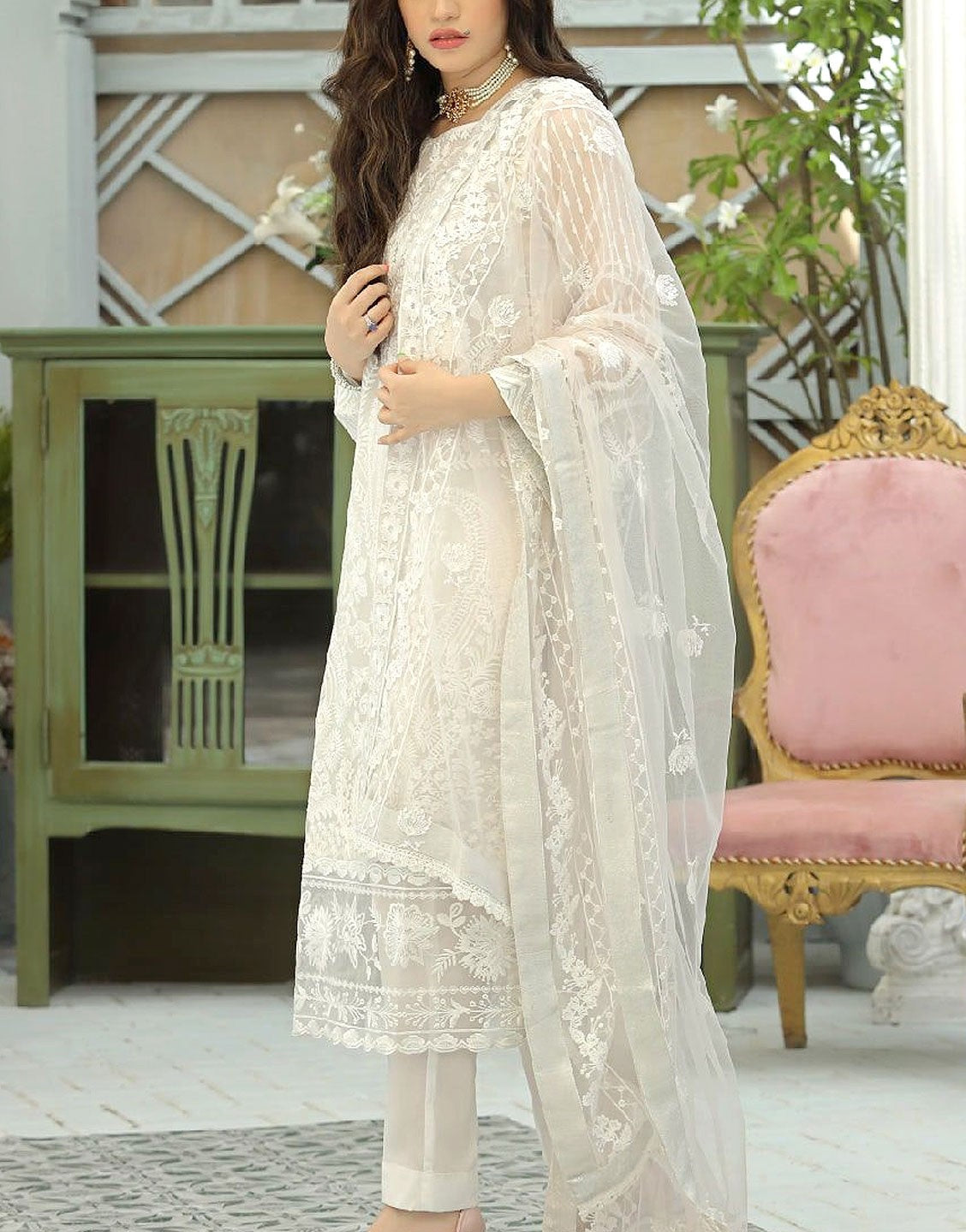 Heavy Embroidered Formal Organza Party Dress (DZ17820) – DressyZone.com