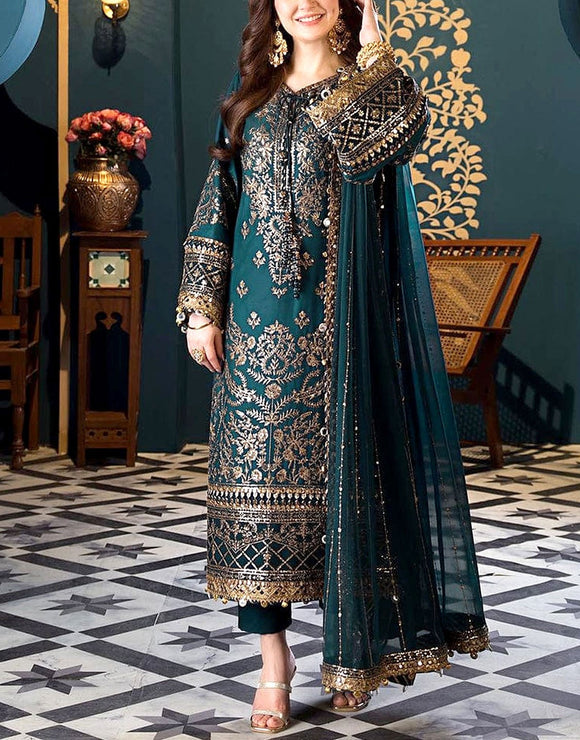 Heavy Embroidered Fancy Chiffon Party Wear Dress (DZ17844)