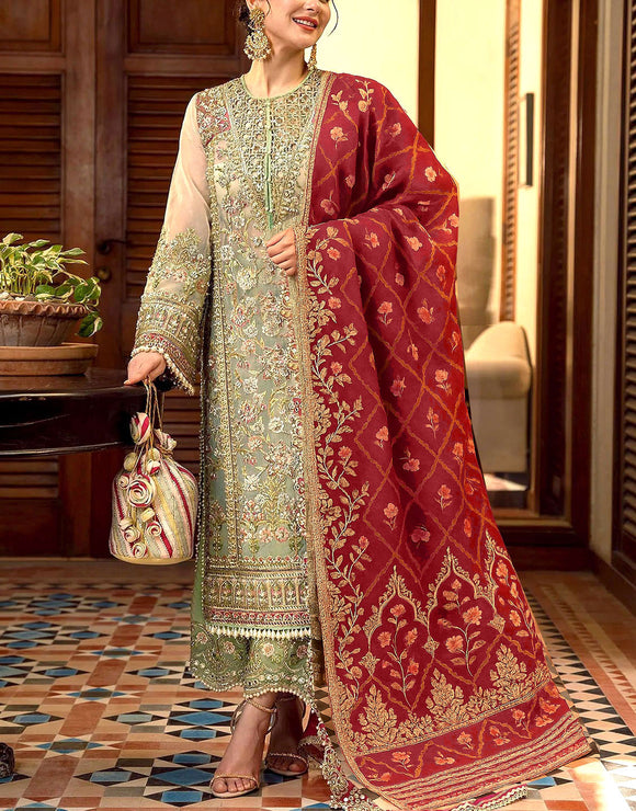 Luxury Handcrafted & Heavy Embroidered Organza Bridal Dress (DZ17850)
