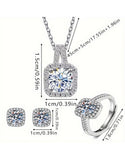 Elegant 3-Piece Silver Pendant Necklace Set with Ring, Earrings (DZ17917)
