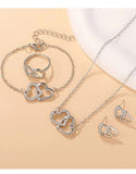 4-Piece Heart Shape Silver Jewelry Set for Girls with Bracelet, Earrings, Necklace and Ring (DZ17991)