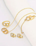 4-Piece Heart Shape Golden Jewelry Set for Girls with Bracelet, Earrings, Necklace and Ring (DZ17992)