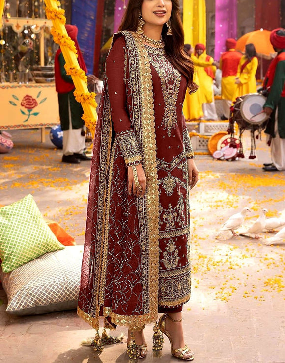 Fancy Embroidered Chiffon Party Wear Dress (DZ17996)