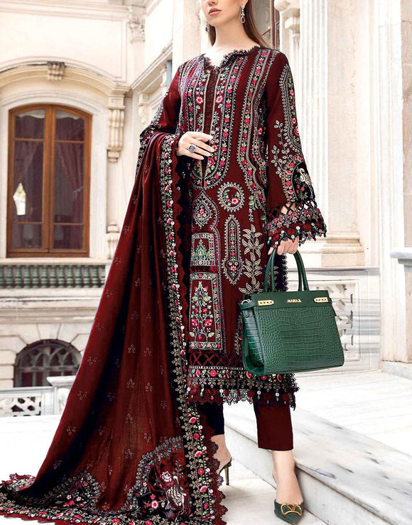 Cultural Inspired Embroidered Cotton Dress with Chiffon Dupatta (DZ17999)