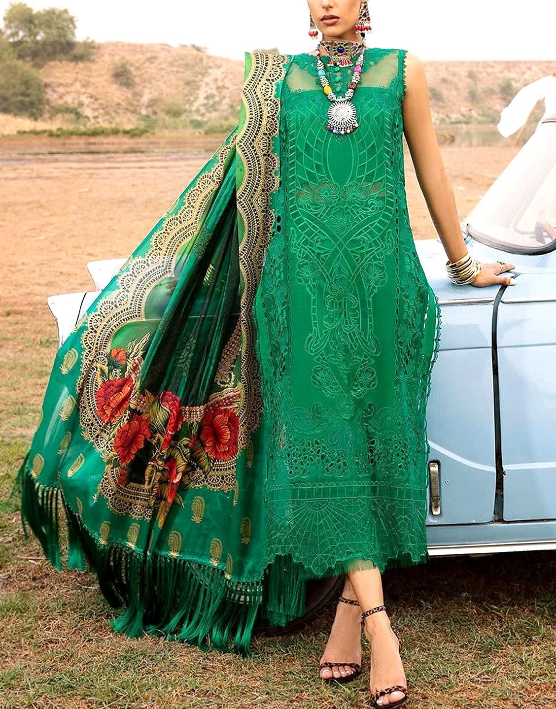 Luxury Heavy Schiffli Embroidered Cotton Dress with Silk Dupatta (DZ18 DressyZone.com Luxury Heavy Schiffli Embroidered Cotton Dress with Silk Dupatta (DZ18 DressyZone.com