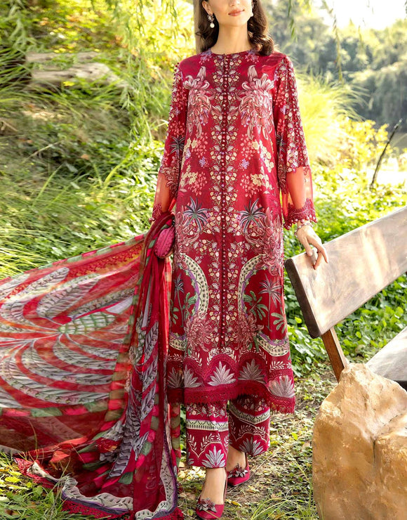 All-Over Print Embroidered Lawn Dress 2025 with Chiffon Dupatta (DZ18002)