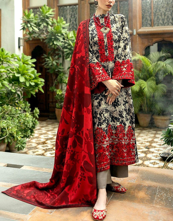 All-Over Print Embroidered Lawn Dress with Chiffon Dupatta (DZ18004)