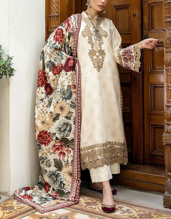 All-Over Print Embroidered Lawn Dress with Chiffon Dupatta (DZ18006)