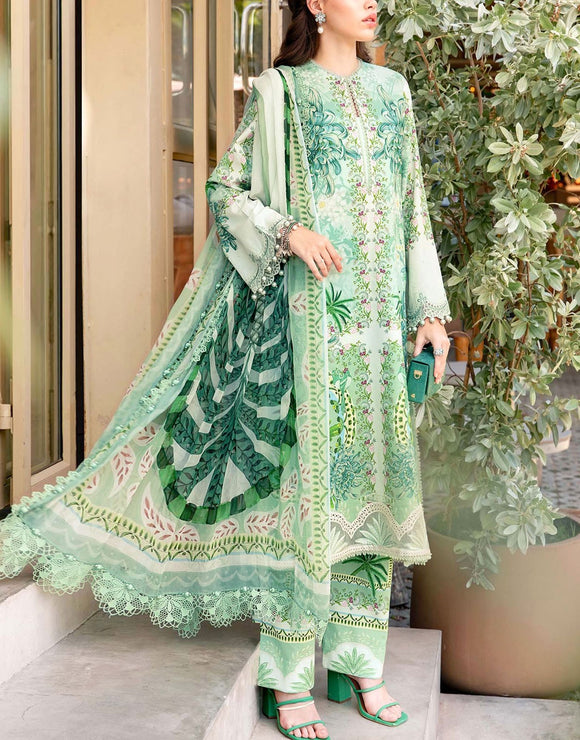 All-Over Print Embroidered Lawn Dress with Chiffon Dupatta (DZ18007)