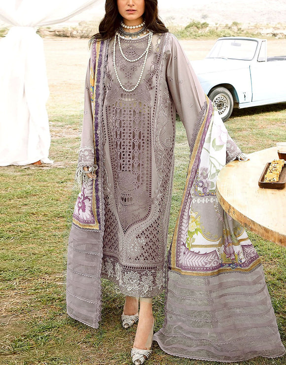 Glamorous Heavy Schiffli Embroidered Lawn Party Dress with Silk Dupatta (DZ18011)