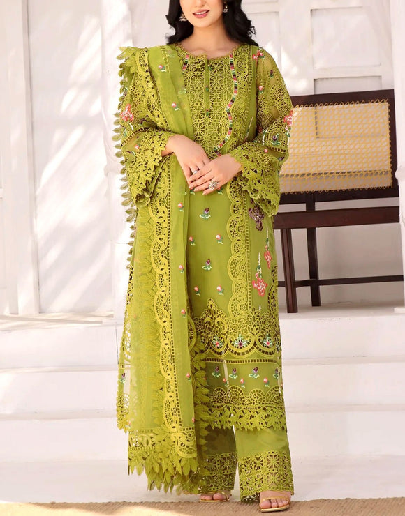 Heavy Embroidered & Cutwork Organza Wedding Dress with Emb. Organza Dupatta (DZ18012)