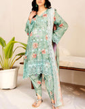 All-Over Print Schiffli Embroidered Lawn Dress with Emb. Chiffon Dupatta (DZ18015)