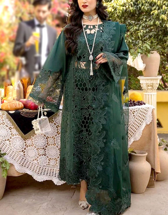 Luxury Heavy Schiffli Embroidered Lawn Dress with Emb. Organza Dupatta (DZ18016)