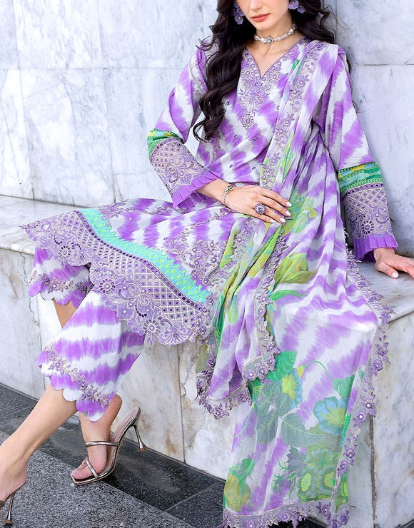 All-Over Print Embroidered Lawn Dress with Silk Dupatta (DZ18018)