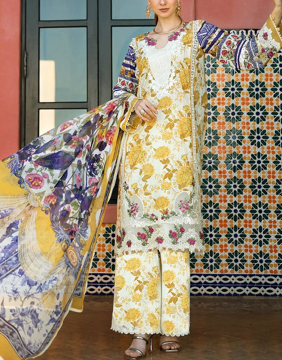 All-Over Print Embroidered Lawn Suit with Chiffon Dupatta (DZ18019)