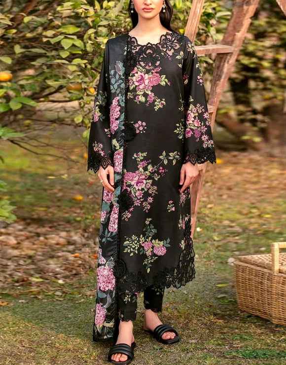 All-Over Print Embroidered Lawn Dress with Chiffon Dupatta (DZ18020)