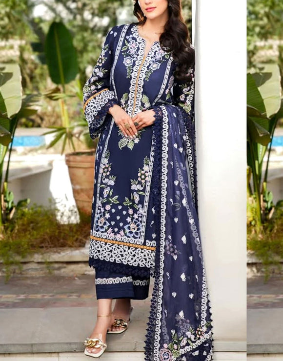 Glamorous Heavy Embroidered Lawn Party Dress with Khaddi NET Dupatta (DZ18024)