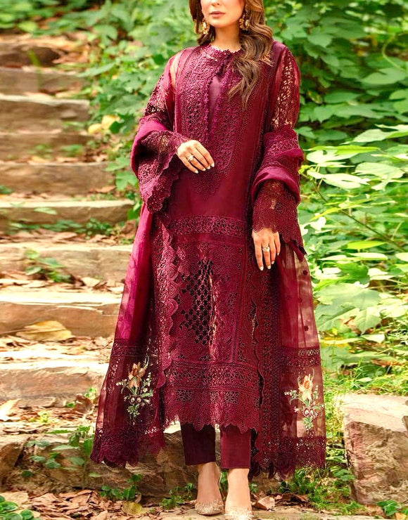 Heavy Embroidered & Cutwork Organza Wedding Dress with Emb. Organza Dupatta (DZ18028)