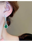 Elegant Green Rhinestone Teardrop Silver Necklace & Earrings Set (DZ18033)