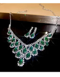 Elegant Green Rhinestone Teardrop Silver Necklace & Earrings Set (DZ18033)