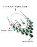 Elegant Green Rhinestone Teardrop Silver Necklace & Earrings Set (DZ18033)