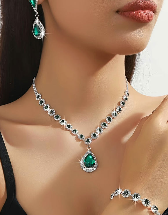 Adorable Silver Plated Jewelry Set, Necklace, Bracelet & Earrings - Perfect for Weddings & Parties (DZ18034)