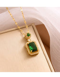 3-Piece Green Rhinestone Necklace Set with Ring & Earrings - Ideal for Daily Wear & Gifting (DZ18038)