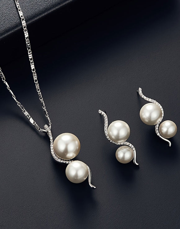 Elegant Faux Pearl Pendant Necklace & Earrings Set for Girls (DZ18040)