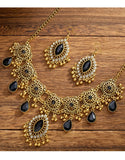 Indian-Inspired Vintage Women's Golden Necklace Set with Earrings (DZ18042)