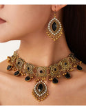 Indian-Inspired Vintage Women's Golden Necklace Set with Earrings (DZ18042)