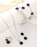 5-Piece Five Leaf Clover Design Silver Jewelry Set includes Bracelet, Earrings, Kara, Necklace & Ring (DZ18045)
