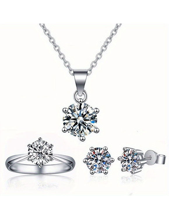 Delicate Silver Fashion Necklace, Earrings & Ring Set for Girls (DZ18046)