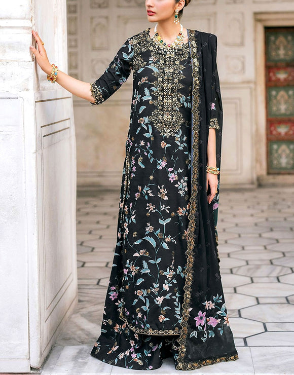 All-Over Print Embroidered Lawn Dress with Emb. Chiffon Dupatta (DZ18052)