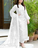 Luxury Embroidered Cotton Dress with Bamber Chiffon Dupatta (DZ18053)