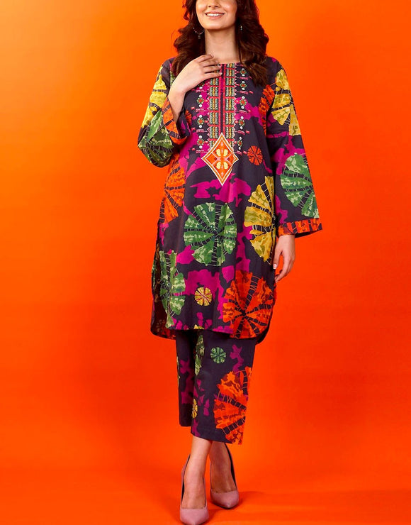 All-Over Print Swiss Lawn Dress with Printed Silk Dupatta (DZ18054)