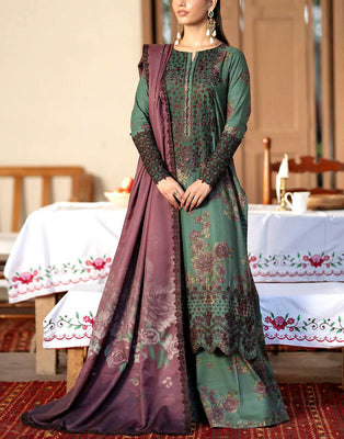 All-Over Print Embroidered Lawn Dress with Chiffon Dupatta (DZ18055)
