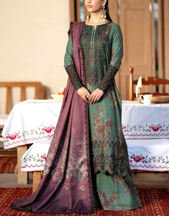 All-Over Print Embroidered Lawn Dress with Chiffon Dupatta (DZ18055)
