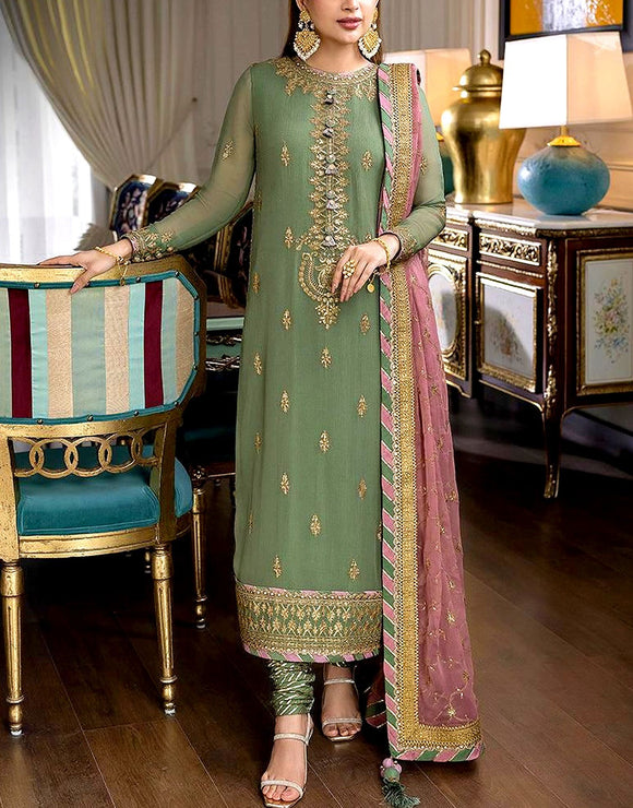 Heavy Embroidered Formal Chiffon Party Wear Dress (DZ18183)